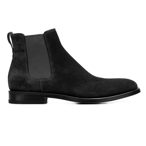 Dcbdx Herren Straßenschuhe Boots mit Blockabsatz Lässiger Wildleder Chelsea Boots Knöchelboots,Schwarz,44 EU von Dcbdx