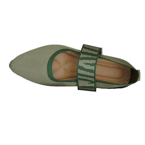 Flache Mary Jane Strick Schuhe mit Pitzen Zehe Ballerina Pumps Dolly Schuhe Barfußschuhe Damen,Grün,39 EU von Dcbdx