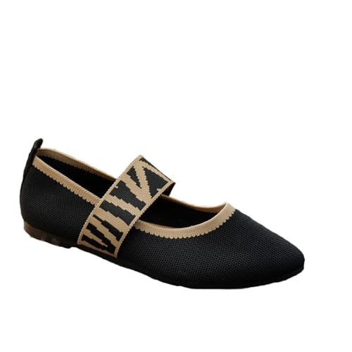 Flache Mary Jane Strick Schuhe mit Pitzen Zehe Ballerina Pumps Dolly Schuhe Barfußschuhe Damen,Schwarz,39 EU von Dcbdx