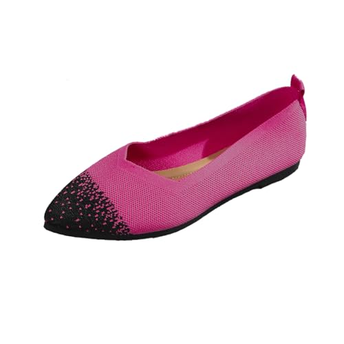Flats Schuhe Ballerina Pumps Damen Komfort Slip On Spitzen Zehen Strick Mary Jane Schuhe Ballettschuhe,Rosa,36 EU von Dcbdx