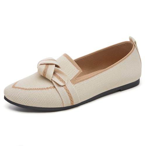 Komfort Ballettschuhe Damen Knit Spitze Zehen Flache Pumps Modische Flache Mary Jane Schuhe,Beige,39 EU von Dcbdx