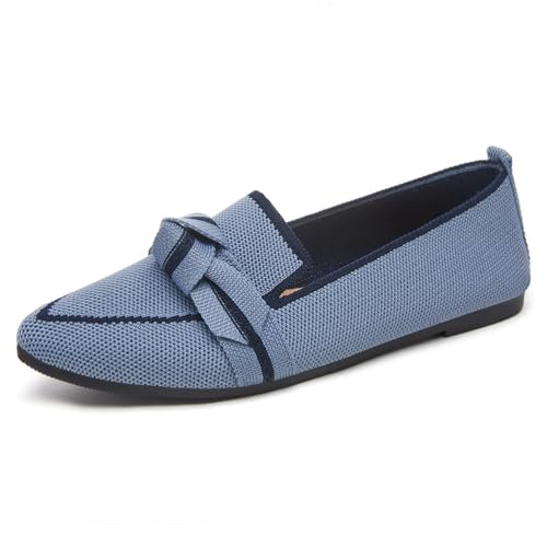 Komfort Ballettschuhe Damen Knit Spitze Zehen Flache Pumps Modische Flache Mary Jane Schuhe,Blau,39 EU von Dcbdx