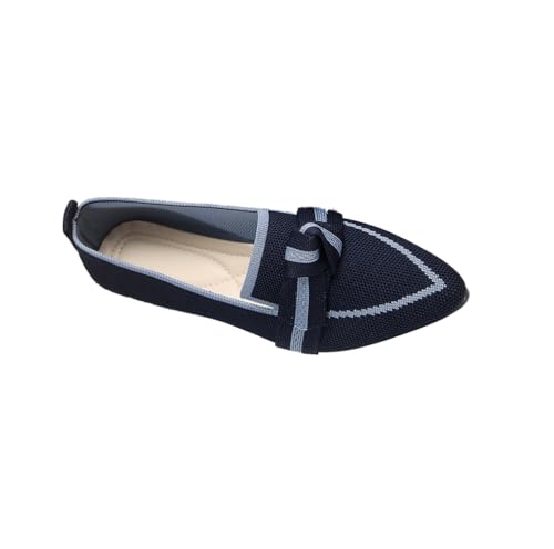 Komfort Ballettschuhe Damen Knit Spitze Zehen Flache Pumps Modische Flache Mary Jane Schuhe,Dark Blue,38 EU von Dcbdx