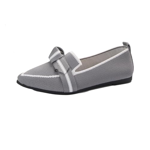 Komfort Ballettschuhe Damen Knit Spitze Zehen Flache Pumps Modische Flache Mary Jane Schuhe,Grau,38 EU von Dcbdx