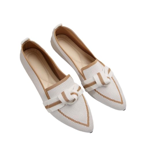 Komfort Ballettschuhe Damen Knit Spitze Zehen Flache Pumps Modische Flache Mary Jane Schuhe,Weiß,36 EU von Dcbdx