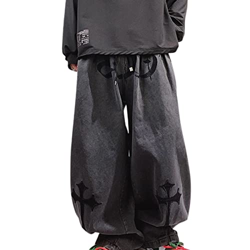 Dcepem Y2k Herren-Jeans, ästhetisch, Baggy, Hip-Hop-Hose, gerades Bein, Denim, lockere Passform, Gothic, Y2k, Mode, Streetwear, Größe 4, Black9, X-Groß von Dcepem