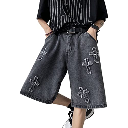 Dcepem Y2k Jeans Herren Ästhetische Baggy Hip Hop Star Shorts Y2K Denim Loose Harajuku Y2k Fashion Streetwear, Schwarz3, Groß von Dcepem