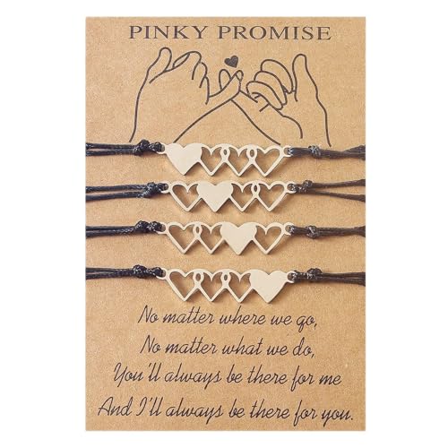 Dcfbkl 2/3/4 Stück geflochtene Wachsarmbänder Schmuck Edelstahl Herz Charm Anhänger Armband mit Karte für Frauen Schwester passende Armbänder für beste Paare Magnet, Einheitsgröße, Wie beschrieben von Dcfbkl