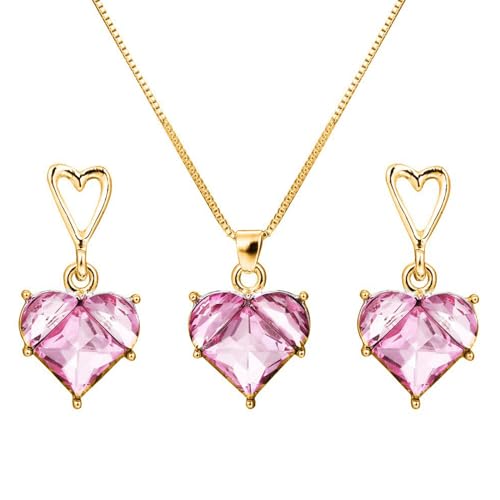 Modische herzförmige Kristall-Halskette mit Tropfenohrringen, stilvolles Schmuck-Set, elegante Ohrbaumel-Legierung für Damen, Legierungs-Schmuck-Set, Einheitsgröße, Wie beschrieben, Wie beschrieben von Dcfbkl