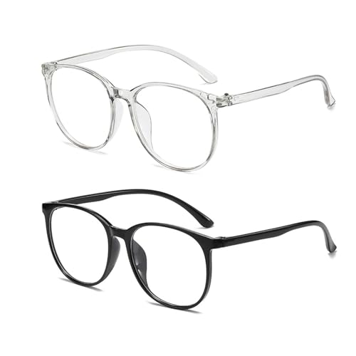 Dcsfadq 2 Stück Blaulichtfilter Brille Damen Modischer Trend Spiegel mit quadratischem Rahmen Großer transparent Rahmen Neutraler Stil Zärtlichkeit Fake Brille Brille Ohne Stärke (Grau + Schwarz) von Dcsfadq
