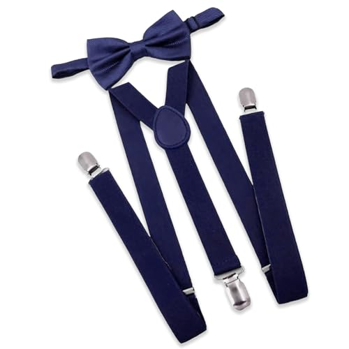 Dcsfadq Hosenträger und Fliege Set, Verstellbar Rückenband Hosenträger (Marineblau) von Dcsfadq