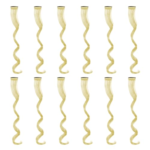 Dcsfadq Wellenförmig Haarsträhnen, Bunte Clip-in Haarsträhnen 20 Zoll Lockige Party Zubehör für Mädchen Frauen Halloween Cosplay Karneval Haarteile (Blonde) von Dcsfadq
