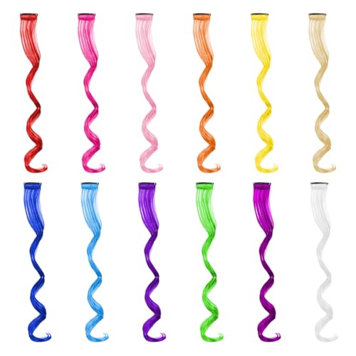 Dcsfadq Wellenförmig Haarsträhnen, Bunte Clip-in Haarsträhnen 20 Zoll Lockige Party Zubehör für Mädchen Frauen Halloween Cosplay Karneval Haarteile (Regenbogenfarben) von Dcsfadq