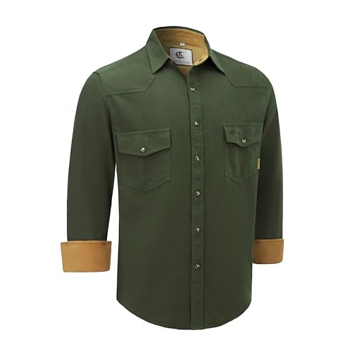 Dctop Flanellhemd Herren Langarm Holzfällerhemd Kariert Snap Knopf Baumwolle mit Tasche Regular Fit Casual Shirt Hemd(Armee #18 S) von Dctop