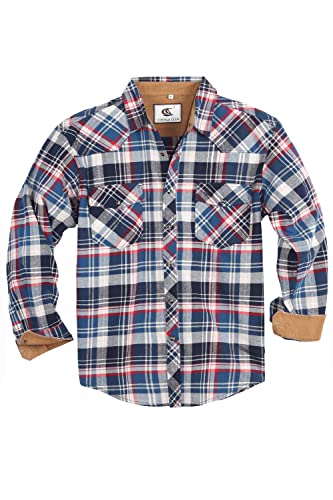 Dctop Flanellhemd Herren Langarm Holzfällerhemd Kariert Snap Knopf Baumwolle mit Tasche Regular Fit Casual Shirt Hemd(Blau/Rot Kariert #15 4XL) von Dctop