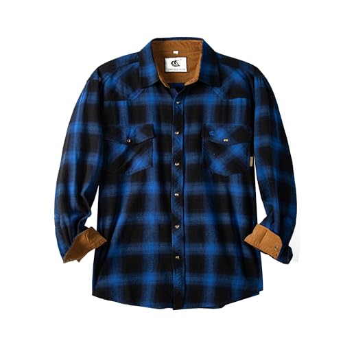 Dctop Flanellhemd Herren Langarm Holzfällerhemd Kariert Snap Knopf Baumwolle mit Tasche Regular Fit Casual Shirt Hemd(Blau/Schwarz 3# 3XL) von Dctop