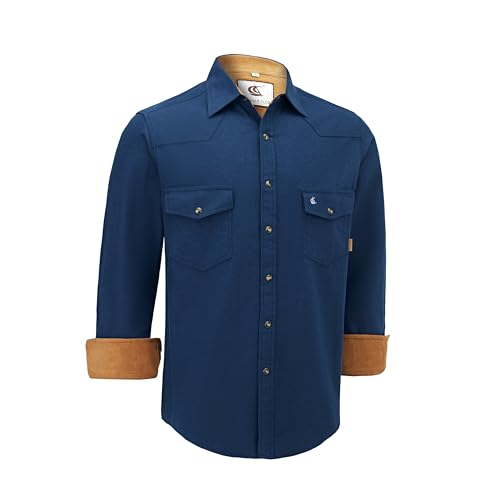 Dctop Flanellhemd Herren Langarm Holzfällerhemd Kariert Snap Knopf Baumwolle mit Tasche Regular Fit Casual Shirt Hemd(Marine #16 3XL) von Dctop