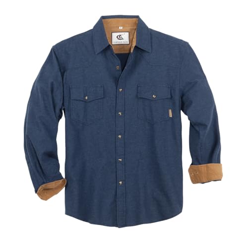 Dctop Flanellhemd Herren Langarm Holzfällerhemd Kariert Snap Knopf Baumwolle mit Tasche Regular Fit Casual Shirt Hemd(Marine #16 XL) von Dctop