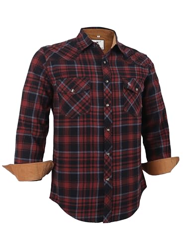 Dctop Flanellhemd Herren Langarm Holzfällerhemd Kariert Snap Knopf Baumwolle mit Tasche Regular Fit Casual Shirt Hemd(Russet/Braun/Schwarz 6# 3XL) von Dctop