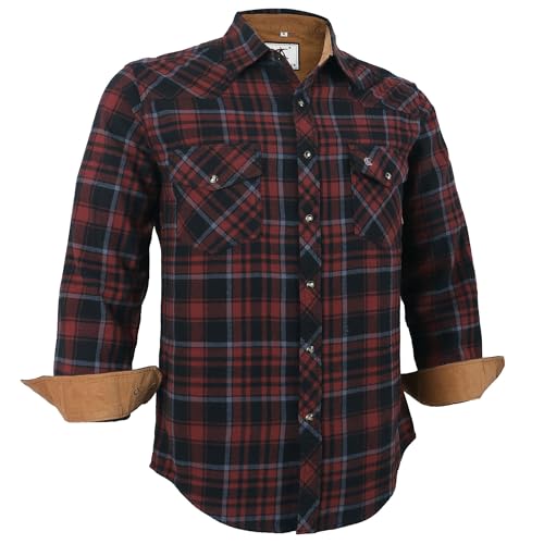 Dctop Flanellhemd Herren Langarm Holzfällerhemd Kariert Snap Knopf Baumwolle mit Tasche Regular Fit Casual Shirt Hemd(Russet/Braun/Schwarz 6# XL) von Dctop