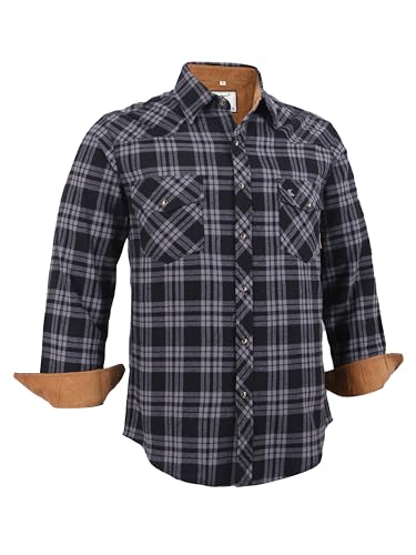 Dctop Flanellhemd Herren Langarm Holzfällerhemd Kariert Snap Knopf Baumwolle mit Tasche Regular Fit Casual Shirt Hemd(Schwarz/Grau 9# 3XL) von Dctop