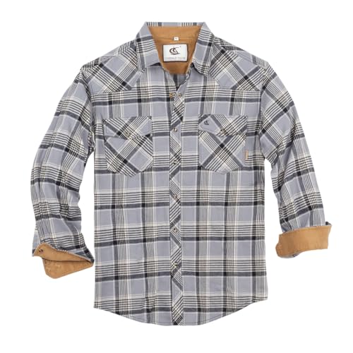 Dctop Flanellhemd Herren Langarm Holzfällerhemd Kariert Snap Knopf Baumwolle mit Tasche Regular Fit Casual Shirt Hemd(Schwarz/Weiß Kariert #13 3XL) von Dctop