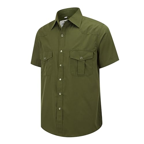 Dctop Hemd Herren Kurzarm Leisure Business Einfach Normale Passform Freizeit Easy to Iron Mit Brusttasche (Armee 11# L) von Dctop