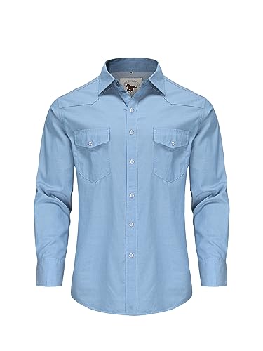 Dctop Hemd Herren Langarm Jeanshemd Denim Shirt Langarmhemd Freizeithemd Casual Business Trachten Hemd Regular Fit(Blue 2# M) von Dctop