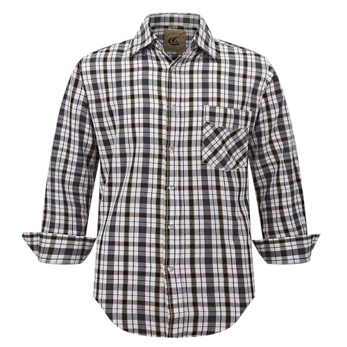 Dctop Herren Hemd Kariert Hemd Trachtenhemd Langarm Baumwolle Oktoberfest Hemden Herren Freizeithemd (Rot Linie Weiß 5# 2XL) von Dctop