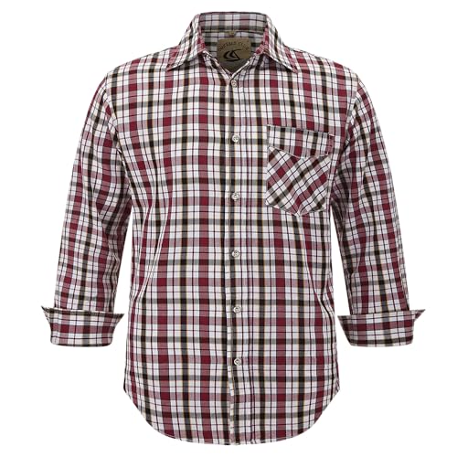 Dctop Herren Hemd Kariert Hemd Trachtenhemd Langarm Baumwolle Oktoberfest Hemden Herren Freizeithemd (Rot Schwarz Weiß 7# XL) von Dctop