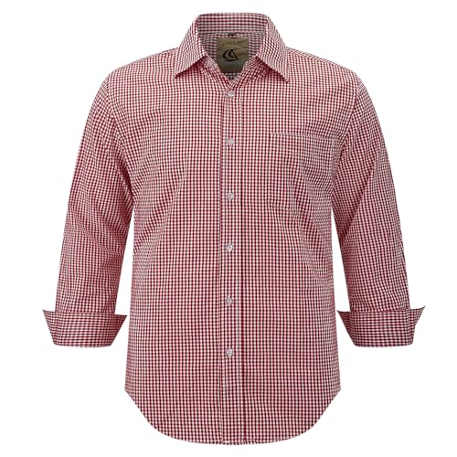 Dctop Herren Hemd Kariert Hemd Trachtenhemd Langarm Baumwolle Oktoberfest Hemden Herren Freizeithemd (Rot Weiß 4# 2XL) von Dctop
