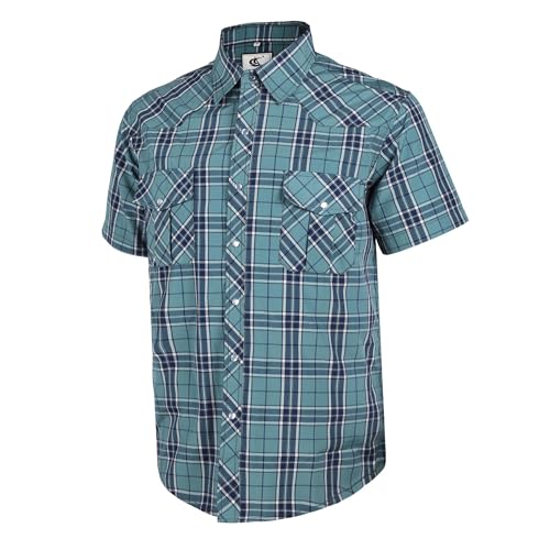 Dctop Herren Hemd Kurzarm Lässige Druckknöpfen Unifarben Karierte Anzug Regular Fit Freizeit Hemd (Beryllgrün Kariert #40 S) von Dctop