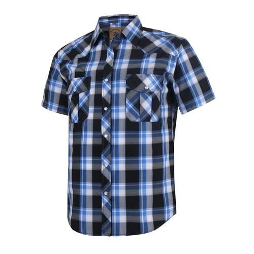 Dctop Herren Hemd Kurzarm Lässige Druckknöpfen Unifarben Karierte Anzug Regular Fit Freizeit Hemd (Blau Weiß Schwarz 19# M) von Dctop