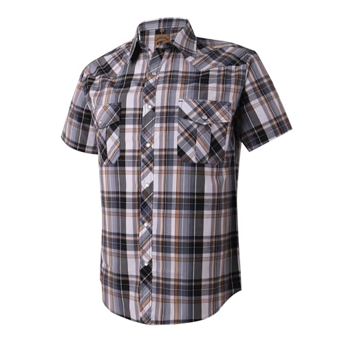 Dctop Herren Hemd Kurzarm Lässige Druckknöpfen Unifarben Karierte Anzug Regular Fit Freizeit Hemd (Gelb Grau 2# S) von Dctop