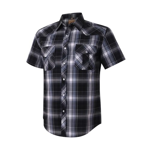 Dctop Herren Hemd Kurzarm Lässige Druckknöpfen Unifarben Karierte Anzug Regular Fit Freizeit Hemd (Grau Schwarz #9 M) von Dctop