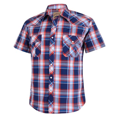 Dctop Herren Hemd Kurzarm Lässige Druckknöpfen Unifarben Karierte Anzug Regular Fit Freizeit Hemd (Rot Blau #15 2XL) von Dctop