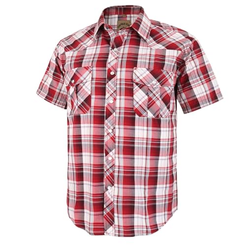 Dctop Herren Hemd Kurzarm Lässige Druckknöpfen Unifarben Karierte Anzug Regular Fit Freizeit Hemd (Rot Kariert #27 2XL) von Dctop