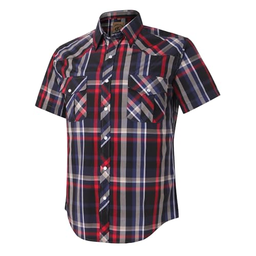 Dctop Herren Hemd Kurzarm Lässige Druckknöpfen Unifarben Karierte Anzug Regular Fit Freizeit Hemd (Rot Schwarz #6 2XL) von Dctop