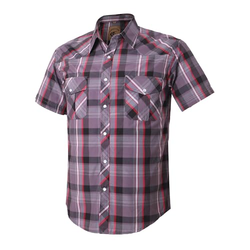 Dctop Herren Hemd Kurzarm Lässige Druckknöpfen Unifarben Karierte Anzug Regular Fit Freizeit Hemd (Rot und Schwarz #23 3XL) von Dctop