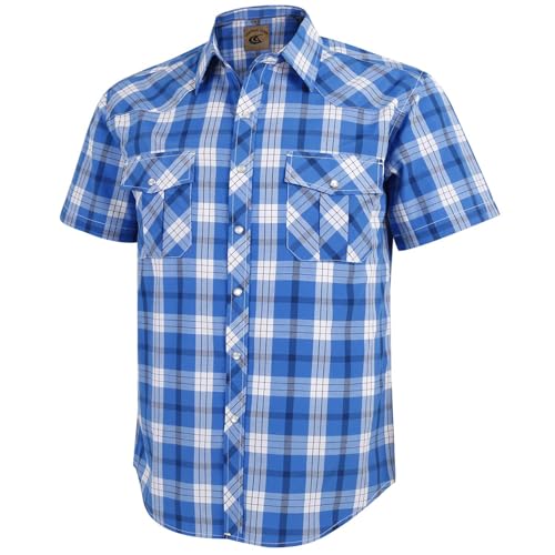Dctop Herren Hemd Kurzarm Lässige Druckknöpfen Unifarben Karierte Anzug Regular Fit Freizeit Hemd (Weiß, Blau Kariert #29 2XL) von Dctop