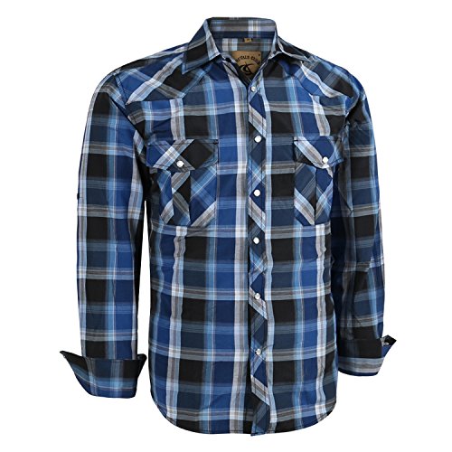 Dctop Herren Hemd Langarm Druckknöpfen Unifarben Kariertes Anzug Regular Fit Freizeithemd Männer Bügelleichtes Business Hemd (Bule Schwarz #4 L) von Dctop