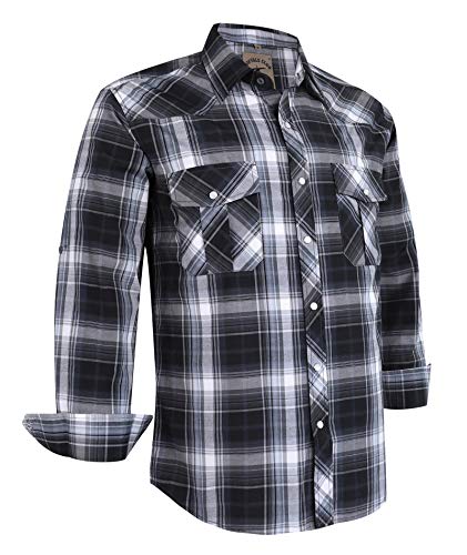 Dctop Herren Hemd Langarm Druckknöpfen Unifarben Kariertes Anzug Regular Fit Freizeithemd Männer Bügelleichtes Business Hemd (Grau Schwarz #9 S) von Dctop