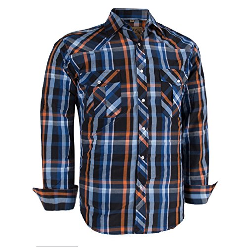 Dctop Herren Hemd Langarm Druckknöpfen Unifarben Kariertes Anzug Regular Fit Freizeithemd Männer Bügelleichtes Business Hemd (Orange Schwarz #5 XL) von Dctop