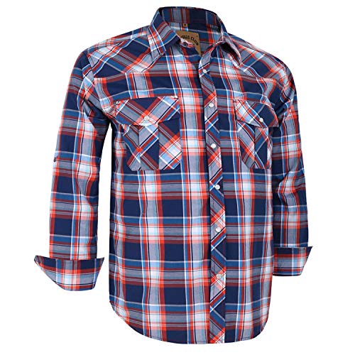 Dctop Herren Hemd Langarm Druckknöpfen Unifarben Kariertes Anzug Regular Fit Freizeithemd Männer Bügelleichtes Business Hemd (Rot Blau #15 M) von Dctop