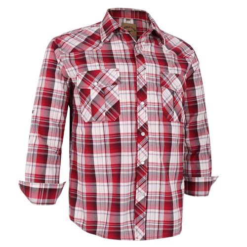 Dctop Herren Hemd Langarm Druckknöpfen Unifarben Kariertes Anzug Regular Fit Freizeithemd Männer Bügelleichtes Business Hemd (Rot Kariert #27 XL) von Dctop