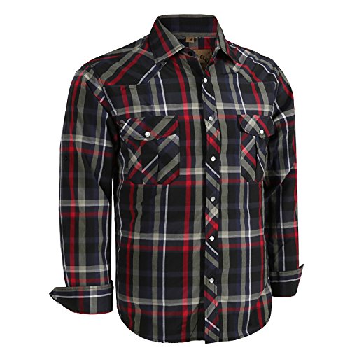 Dctop Herren Hemd Langarm Druckknöpfen Unifarben Kariertes Anzug Regular Fit Freizeithemd Männer Bügelleichtes Business Hemd (Rot Schwarz #6 S) von Dctop