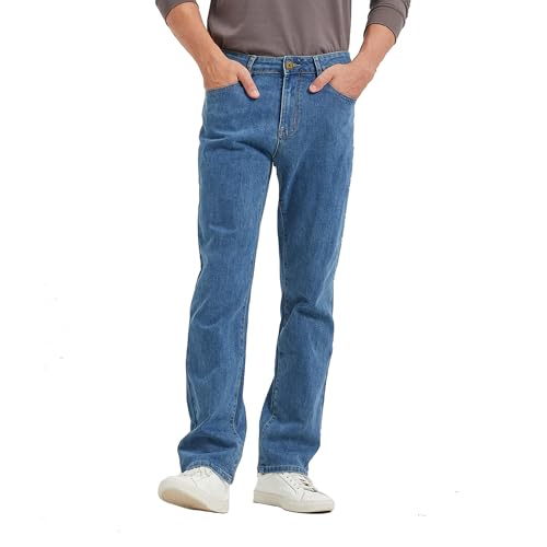 Dctop Herren Jeans Stretch Straight Leg Hose Regular Fit Passform(Altblau 30L 1#36) von Dctop