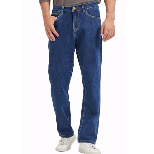 Dctop Herren Jeans Stretch Straight Leg Hose Regular Fit Passform(Mittelblau 32L 3#32) von Dctop