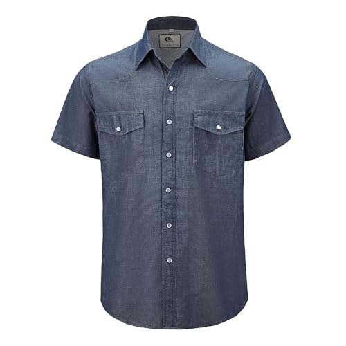 Dctop Jeanshemd Herren Kurzarm Denim Regular Fit Freizeithemden Normale Passform Cowboy-Style Shirt Mit Taschen (Dunkelblau 5#S) von Dctop