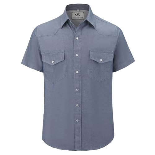 Dctop Jeanshemd Herren Kurzarm Denim Regular Fit Freizeithemden Normale Passform Cowboy-Style Shirt Mit Taschen (Weißblau 4#3XL) von Dctop
